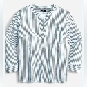 J. Crew v-neck cotton poplin long sleeve popover top in stripe. Blue/White Small